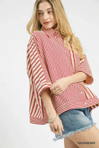 Mixed Stripe Oversized Button Down Top