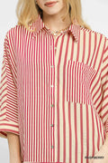 Mixed Stripe Oversized Button Down Top
