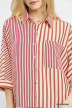 Mixed Stripe Oversized Button Down Top