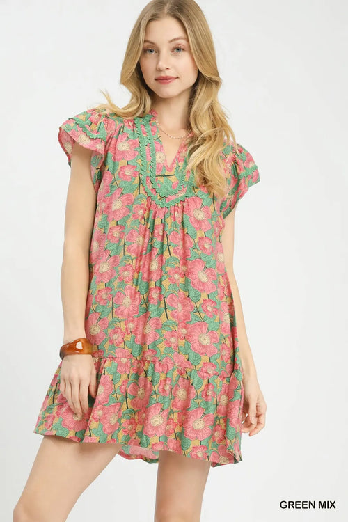 Abstract Print Tiered Mini Dress