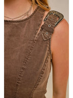 Western Buckle Shoulder Denim Dress