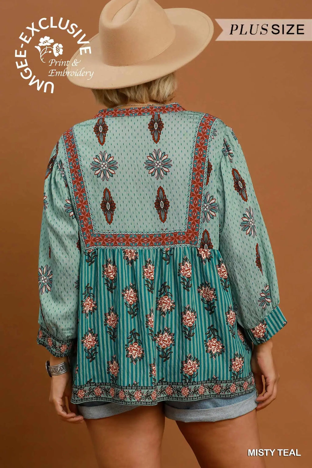Mixed Floral Border Print Babydoll Blouse