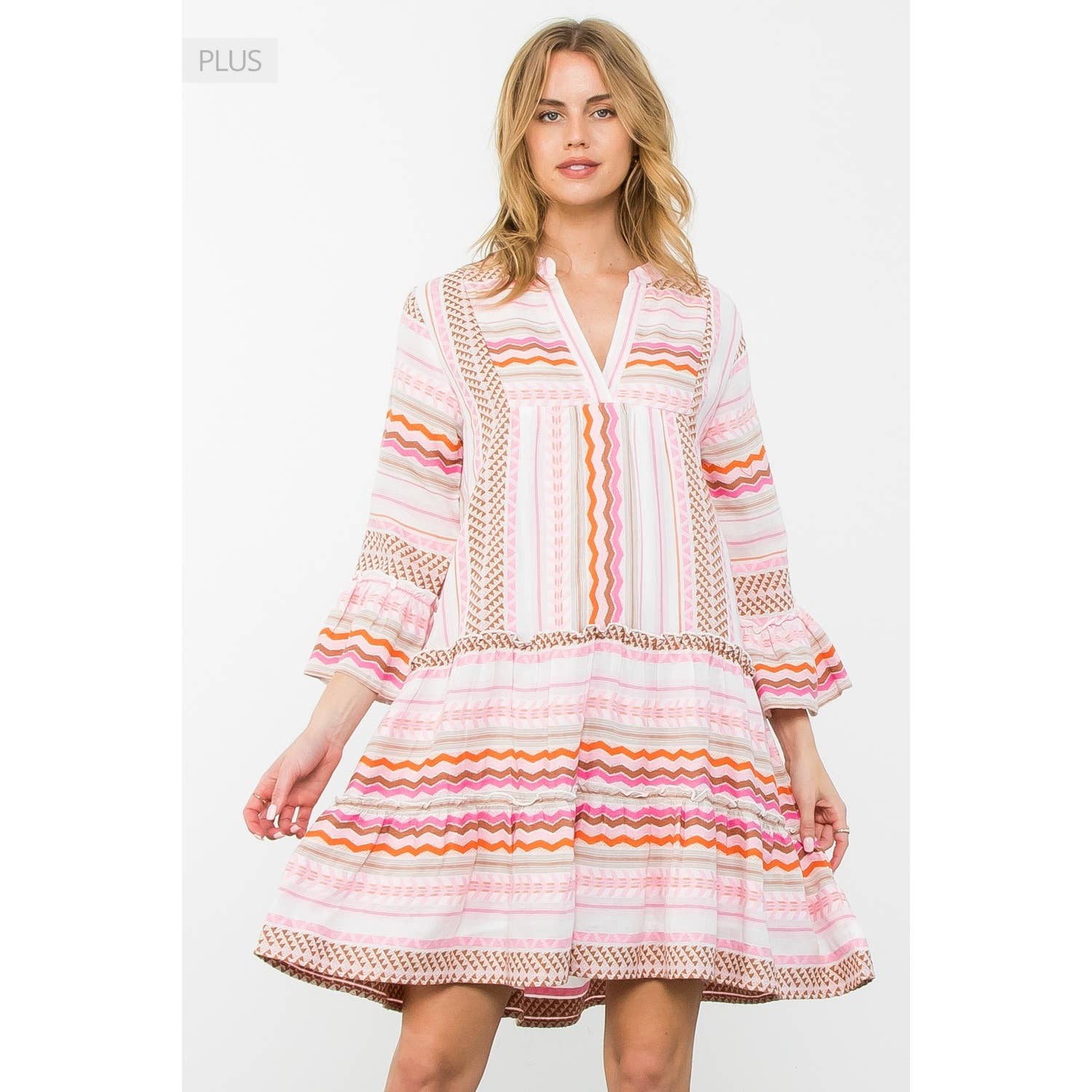 Checkered Flutter Sleeve Dress