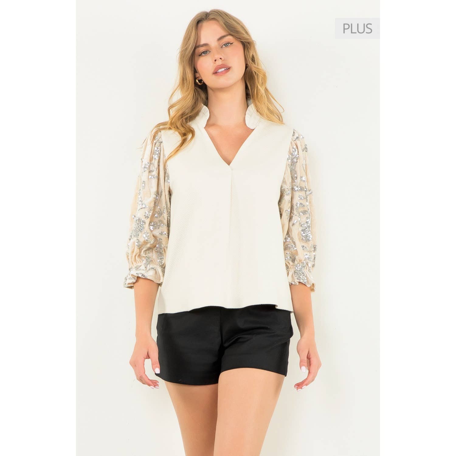 Velvet Sequin Sleeve Top