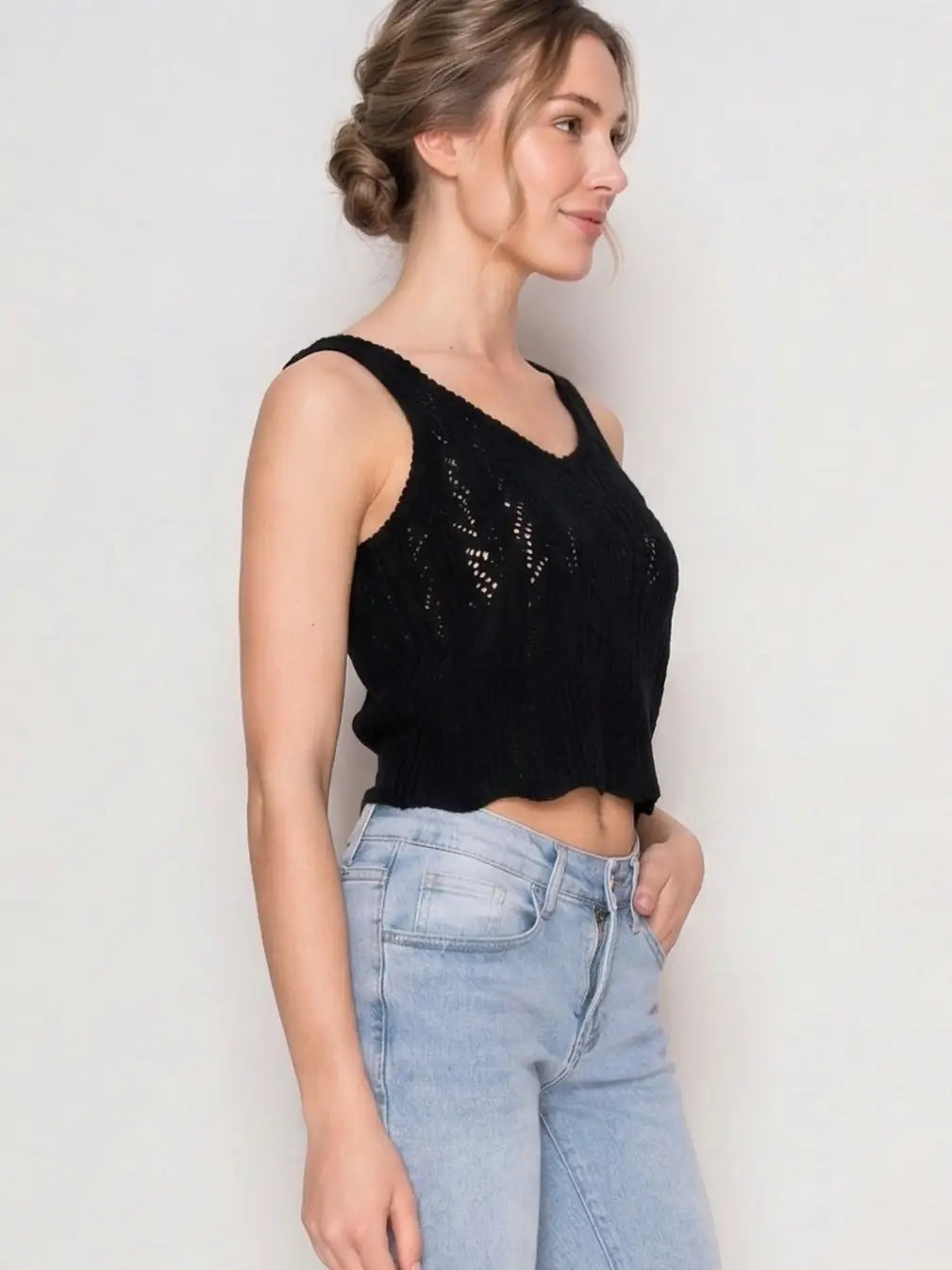 Sleeveless Crochet Knit Cropped Tank Top