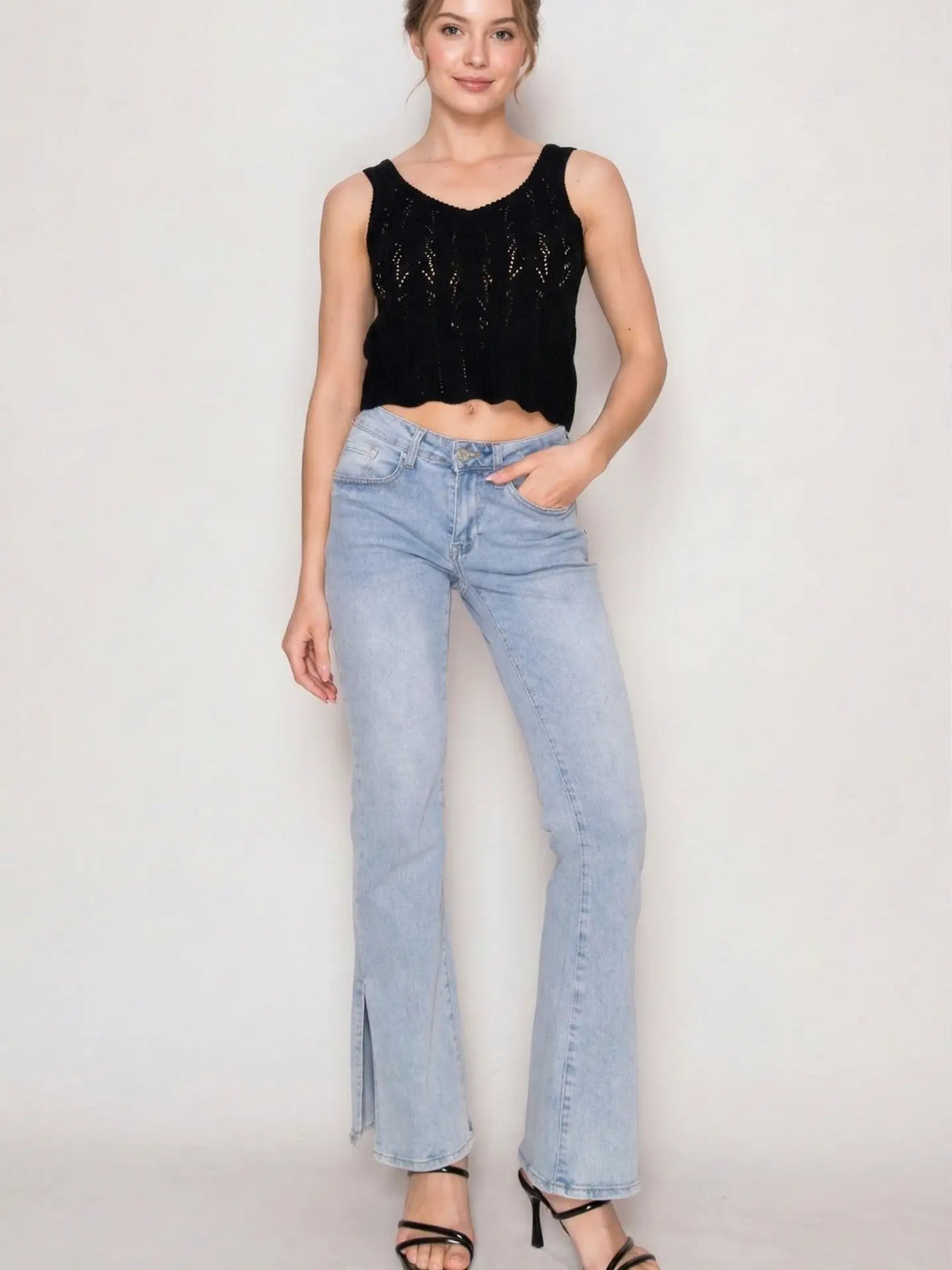 Sleeveless Crochet Knit Cropped Tank Top