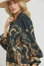 Paisley Border Print Boho Blouse
