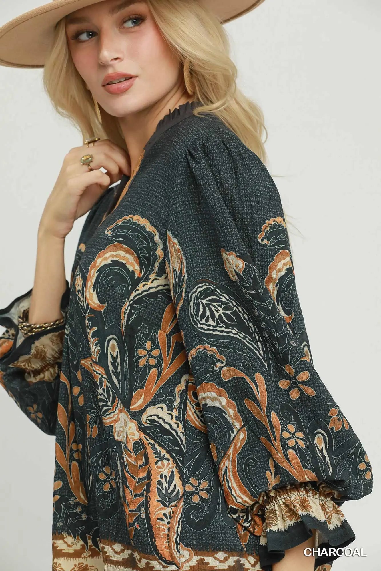 Paisley Border Print Boho Blouse