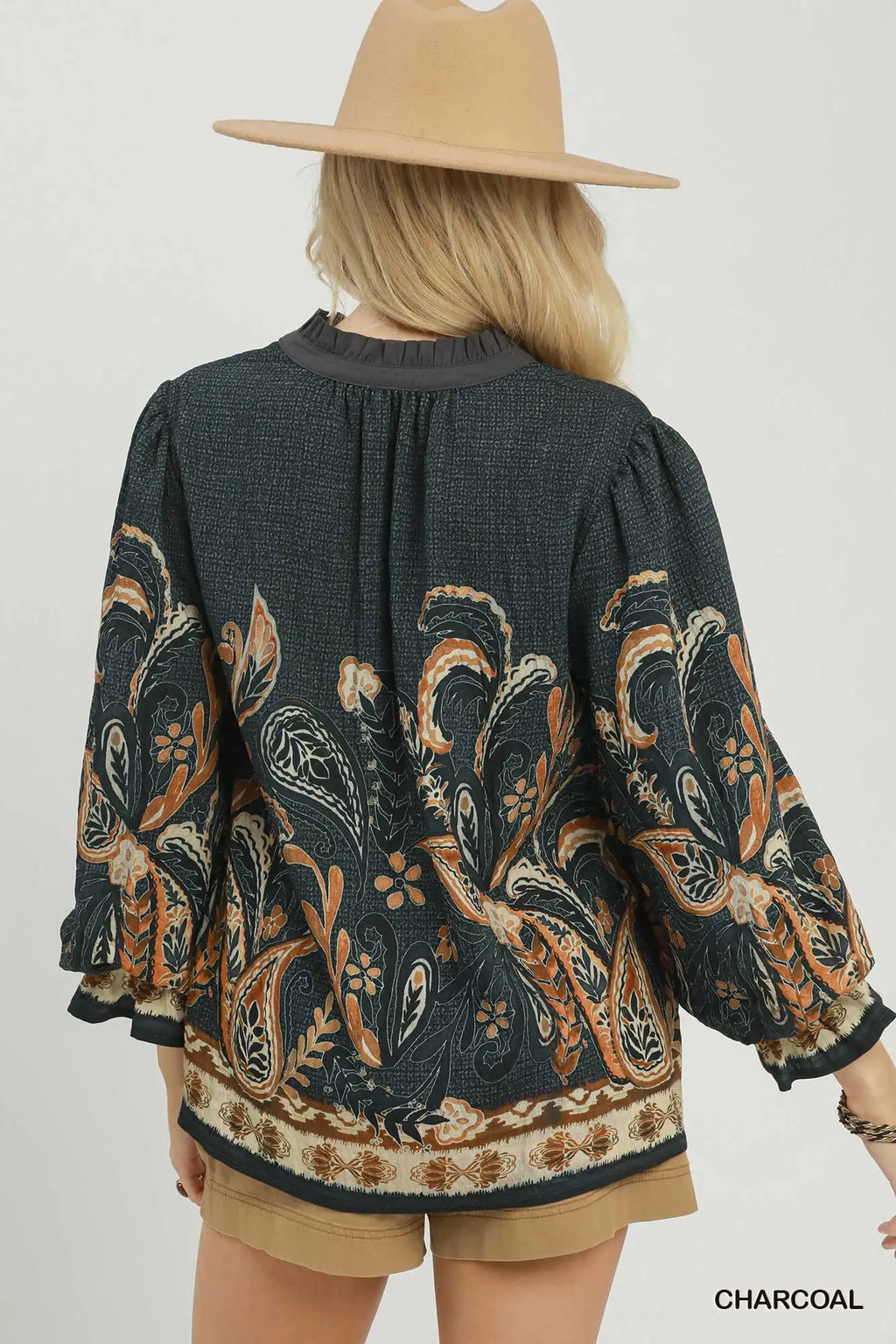 Paisley Border Print Boho Blouse