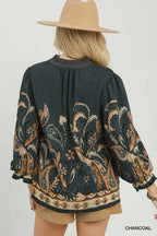 Paisley Border Print Boho Blouse