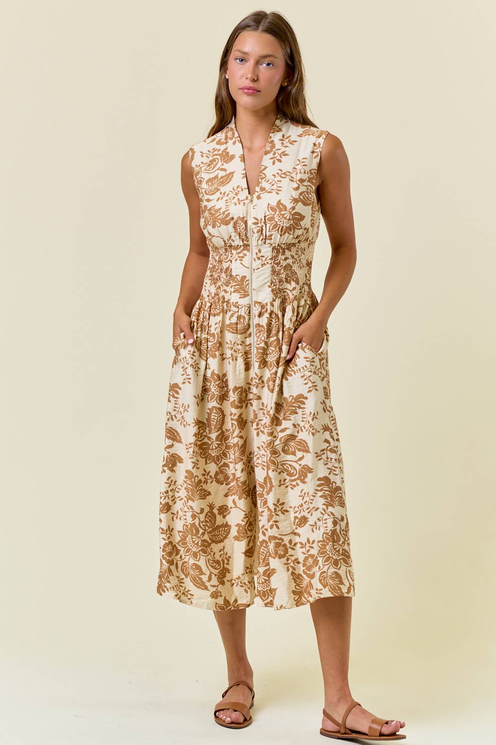 PAISLEY V-NECK ZIP FRONT MIDI DRESS