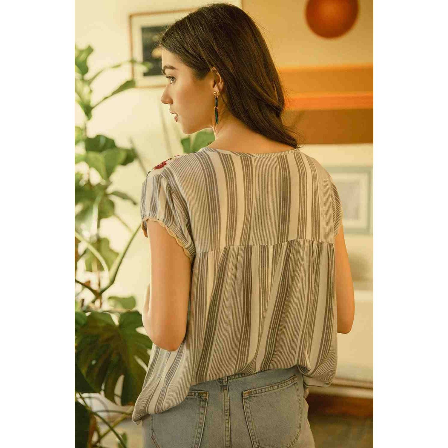 Embroidered Stripe Top