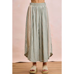 Floral Eyelet Side Elastic Stripes Wide Leg Pants