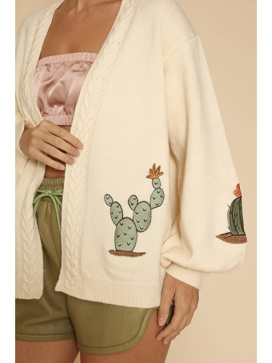 Embroidered Cactus Cardigan