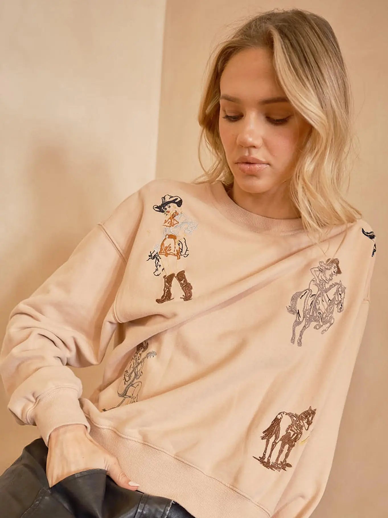 Western Motif Embroidered Graphic Sweatshirt