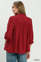 Smocked Yoke Button Front Blouse