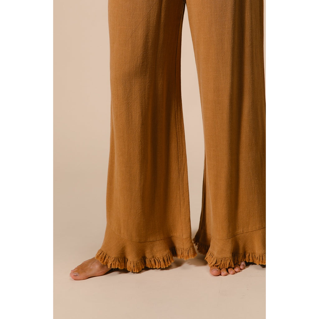 Washed Frayed Pants with Side Pocket