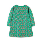 Kids Floral Print Long Sleeve Dress with Cartoon Embroidery