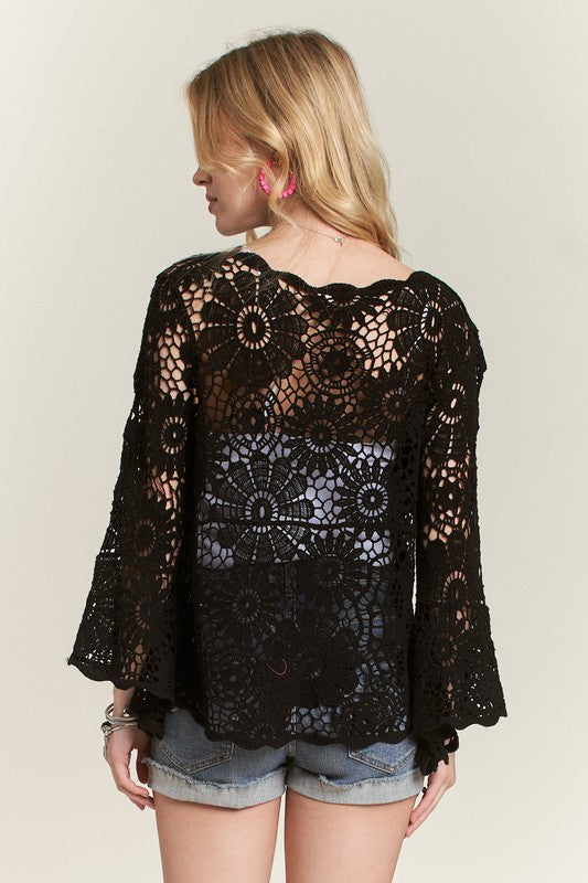 Bell Sleeve Crochet Top Blouse