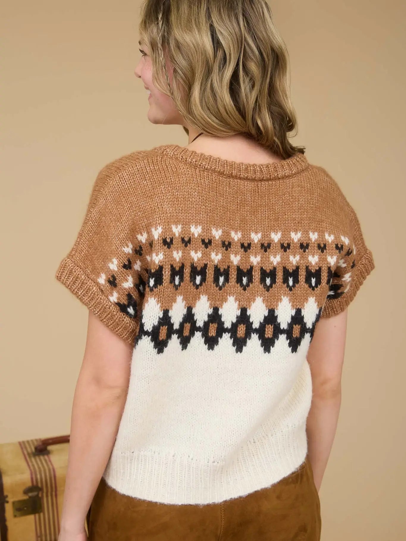 Fair Isle V Neck Knit Sweater