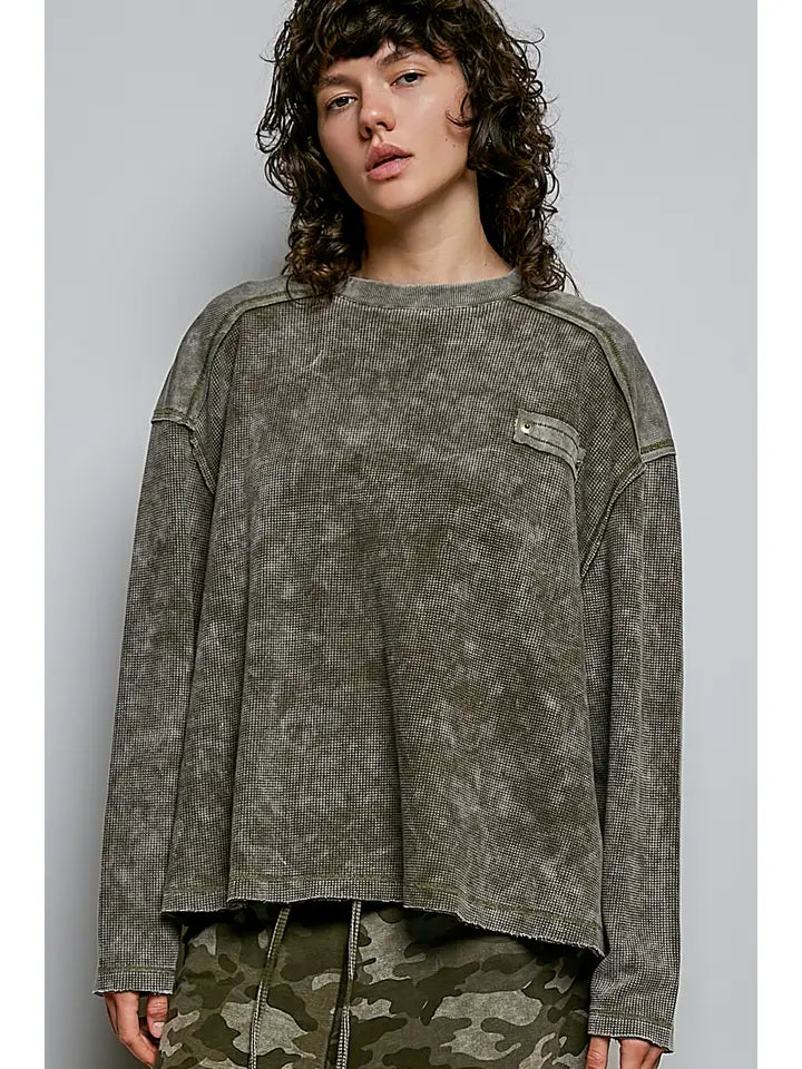 Mixed Panel Thermal Vintage Wash Shirt