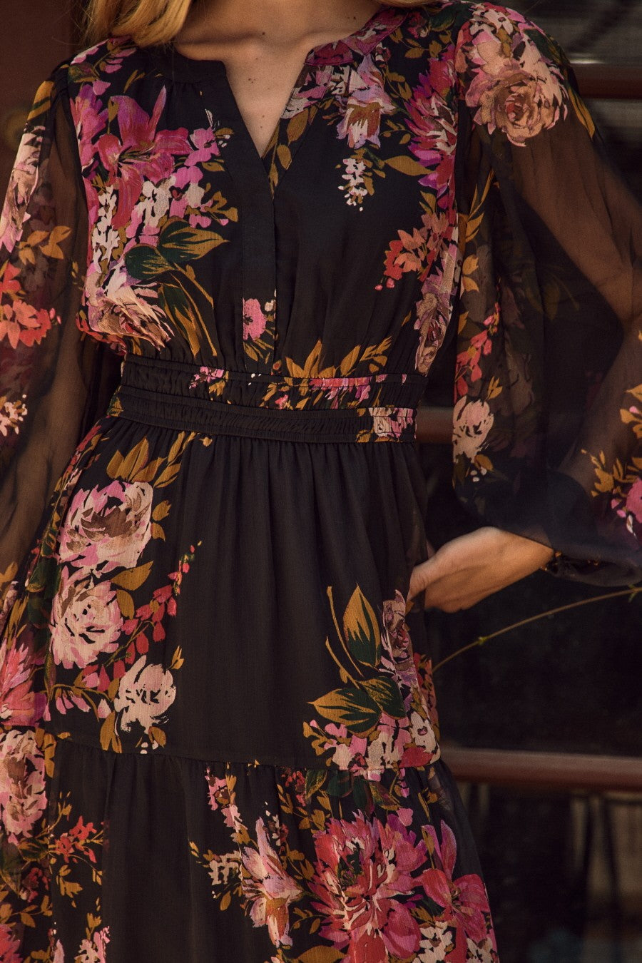 Floral Chiffon Midi Dress