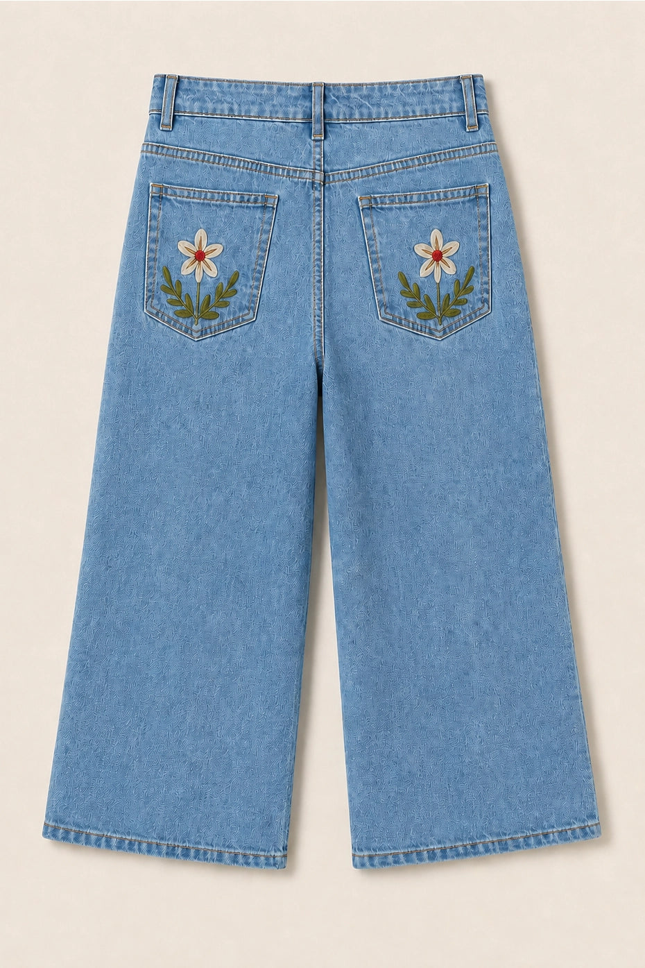 Wide Leg Embroidered Denim Pants