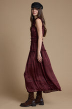 Plaid Ruffle Trim Smocked Maxi Dress