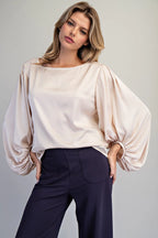 Solid Balloon Sleeve Blouse