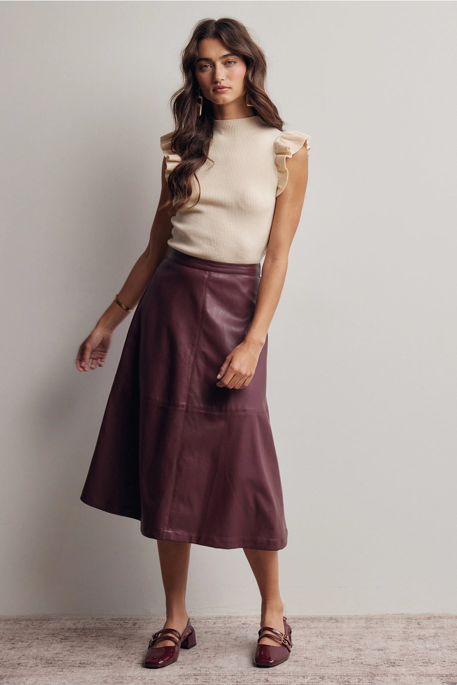 Ruffle Sleeve Rib Knit Top