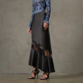 Satin Bias Lace Panel Skirt