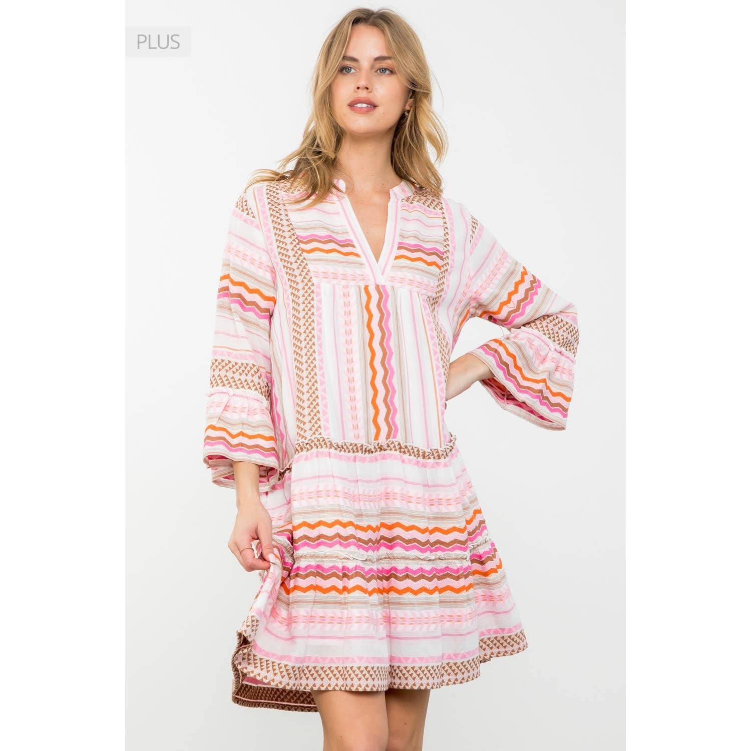 Checkered Flutter Sleeve Dress