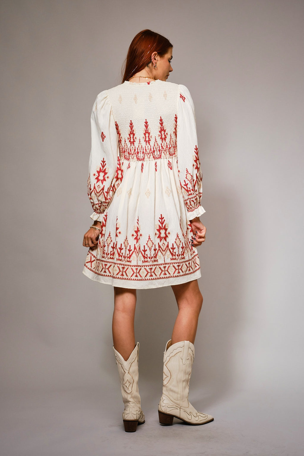 Smocked Boho Embroidered Dress