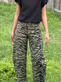 Zennia Zebra Striped Barrel Jeans