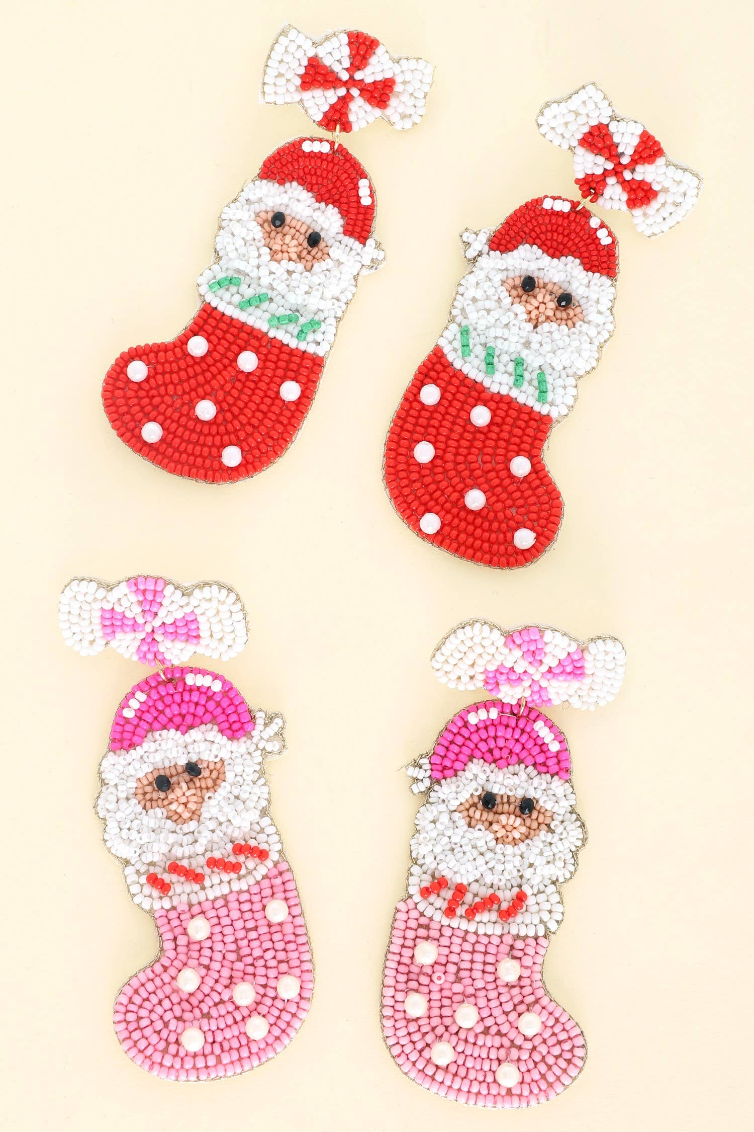 SANTA CLAUS BEADED CHRISTMAS STOCKINGS EARRINGS