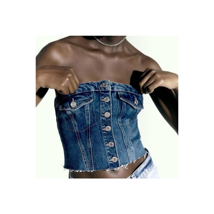 Washed Denim Corset Tube Top