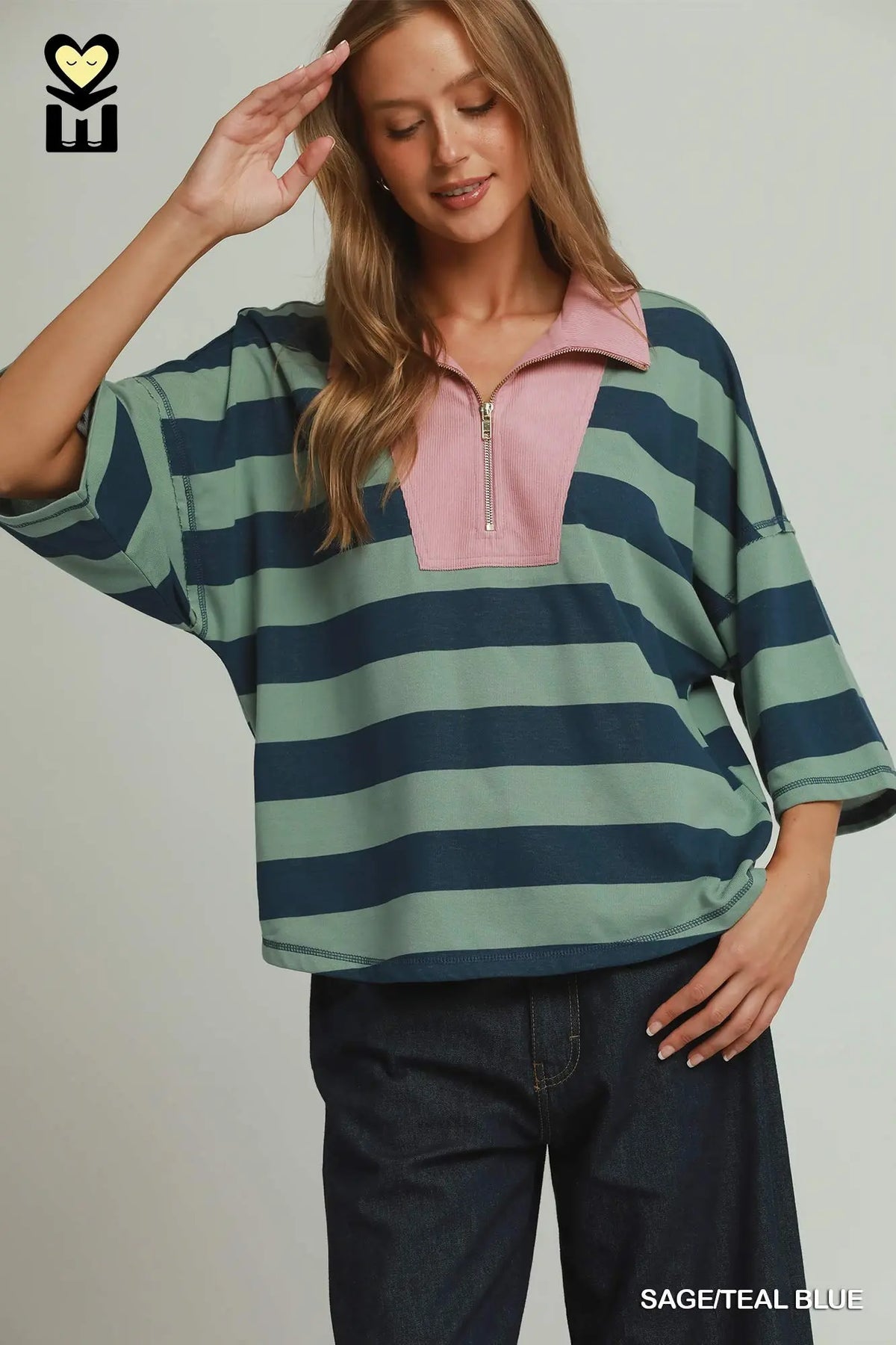 Stripe Corduroy Collared Pullover