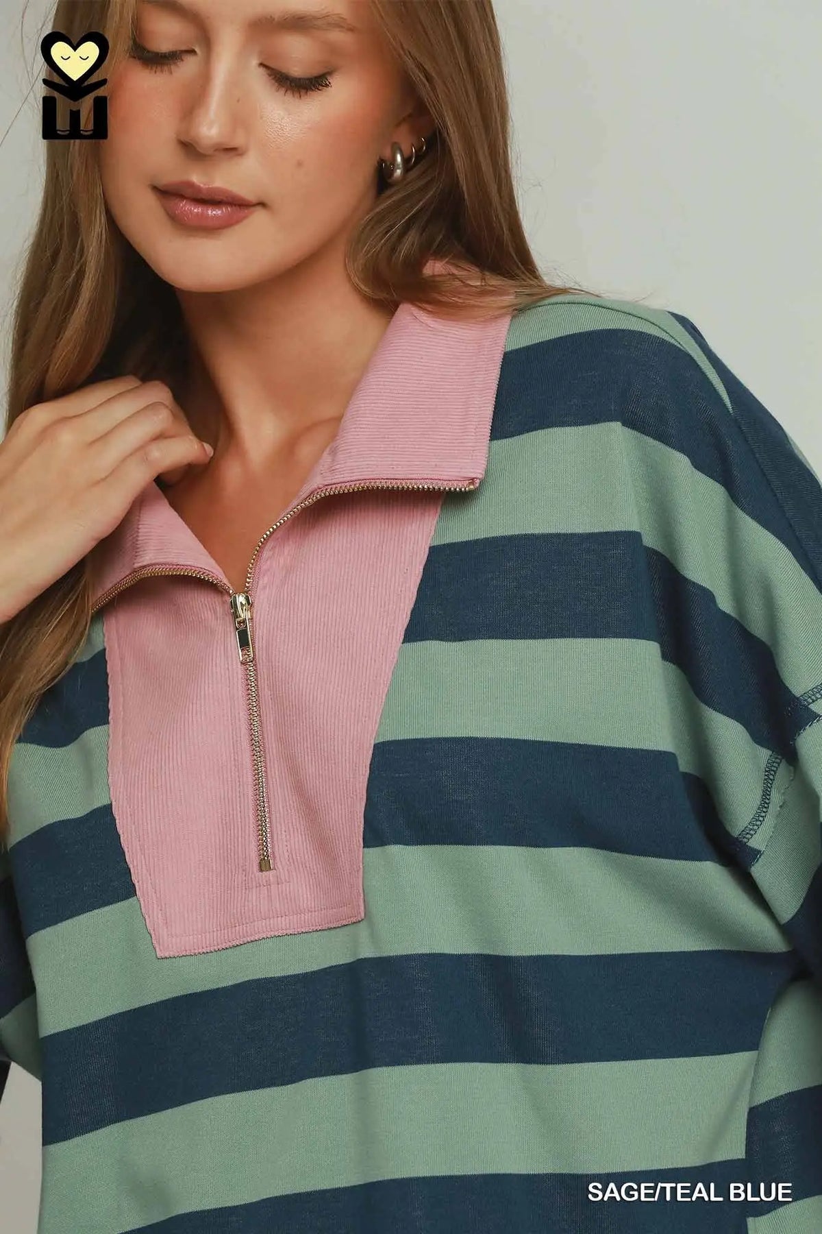 Stripe Corduroy Collared Pullover