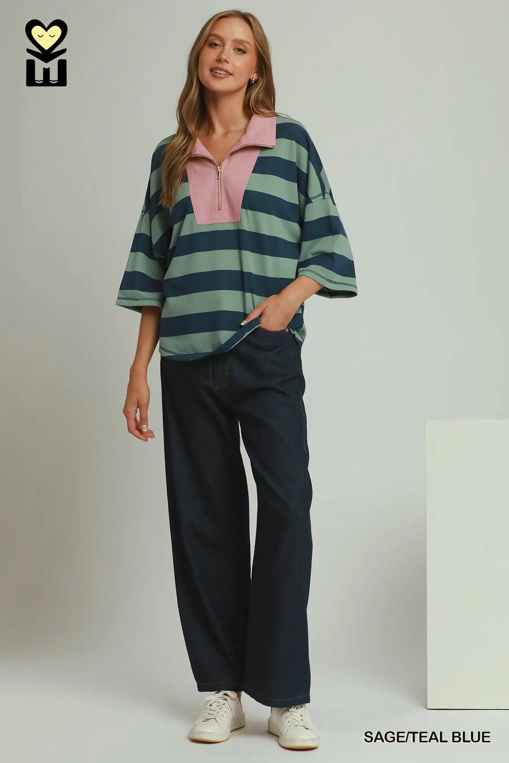 Stripe Corduroy Collared Pullover