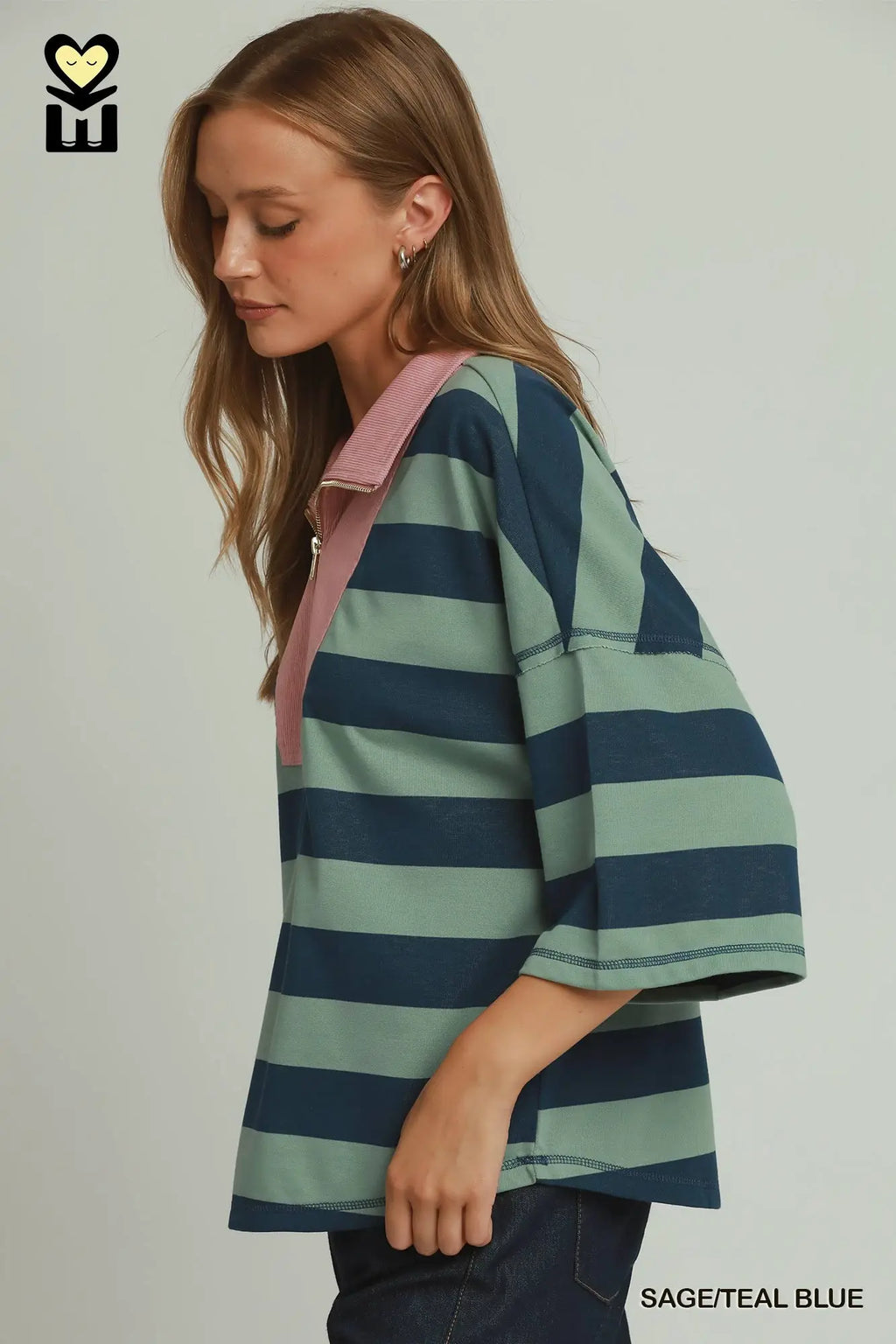 Stripe Corduroy Collared Pullover