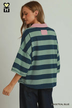 Stripe Corduroy Collared Pullover