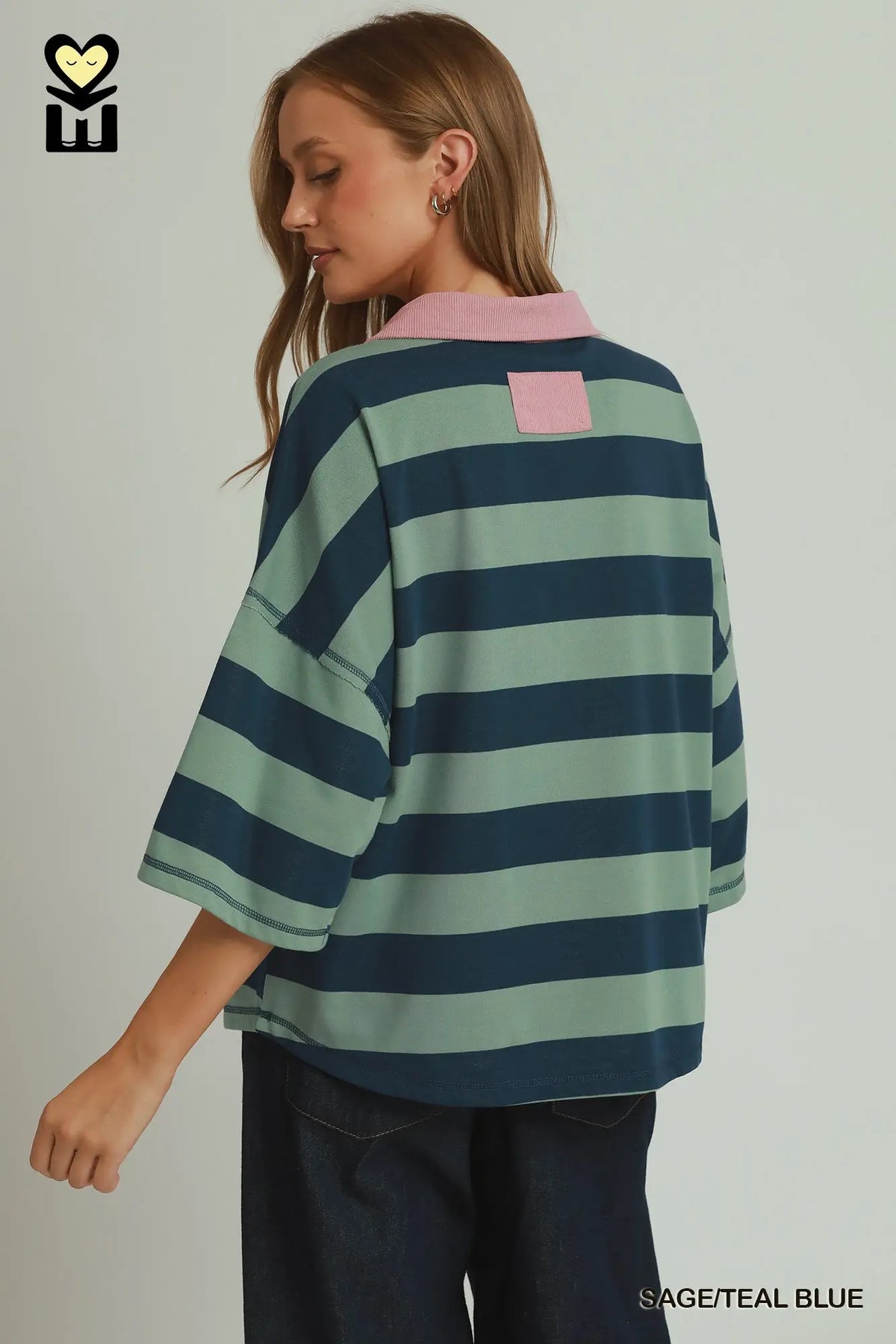 Stripe Corduroy Collared Pullover