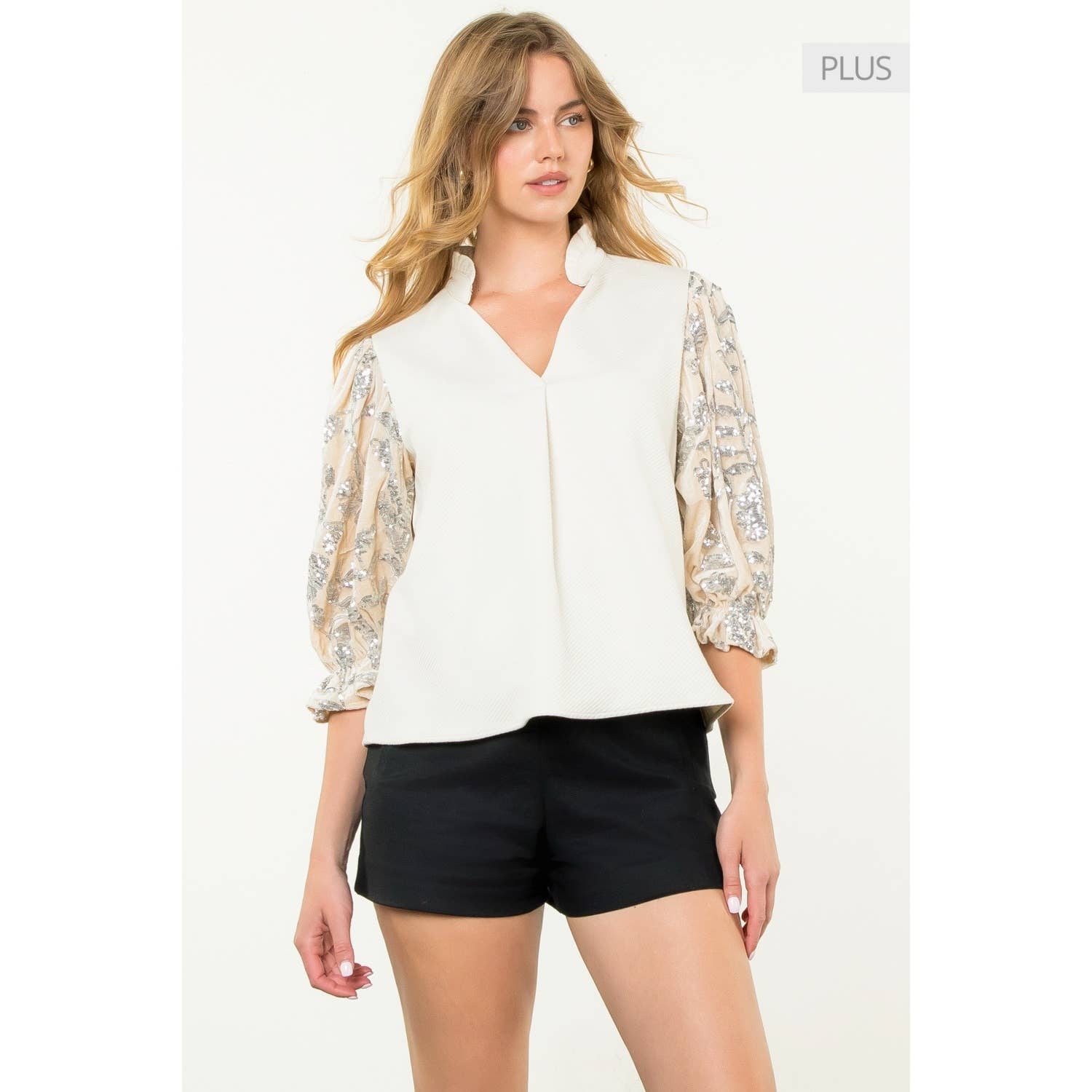 Velvet Sequin Sleeve Top