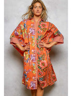 Short Sleeve Floral Printed Maxi Length Button Down Dress