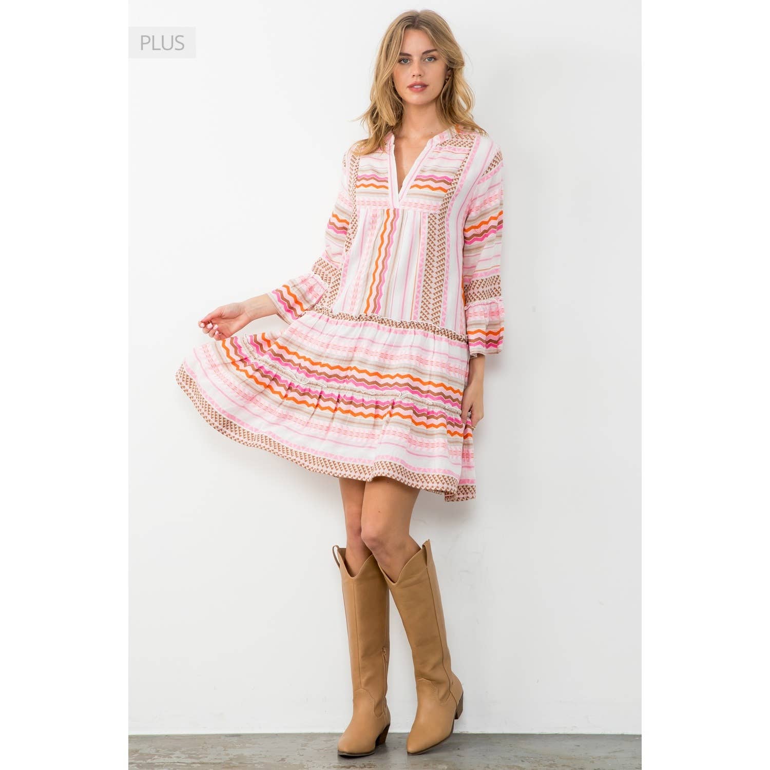 Checkered Flutter Sleeve Dress