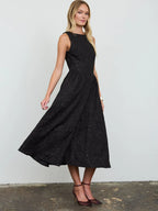 Textured Floral Jacquard Boat Neck Midi Dress