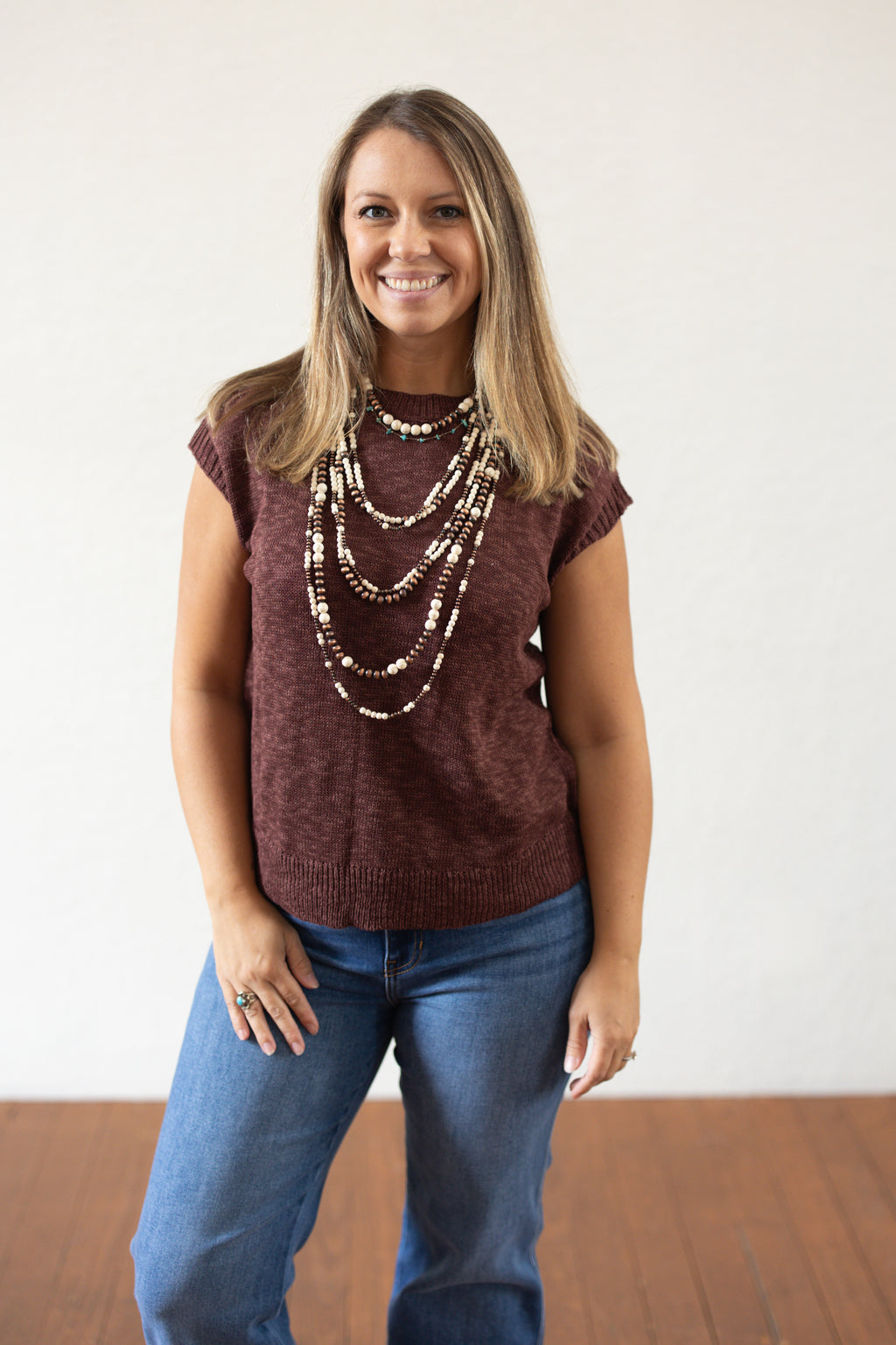 Loose Fit Sleeveless Ribbed Knit Crew Neck Top