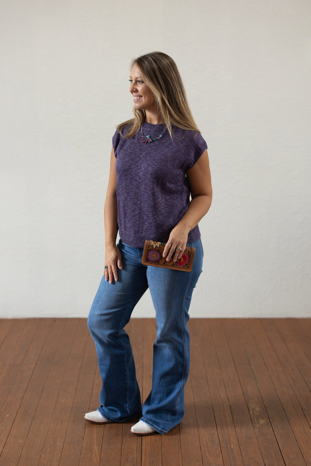 Loose Fit Sleeveless Ribbed Knit Crew Neck Top