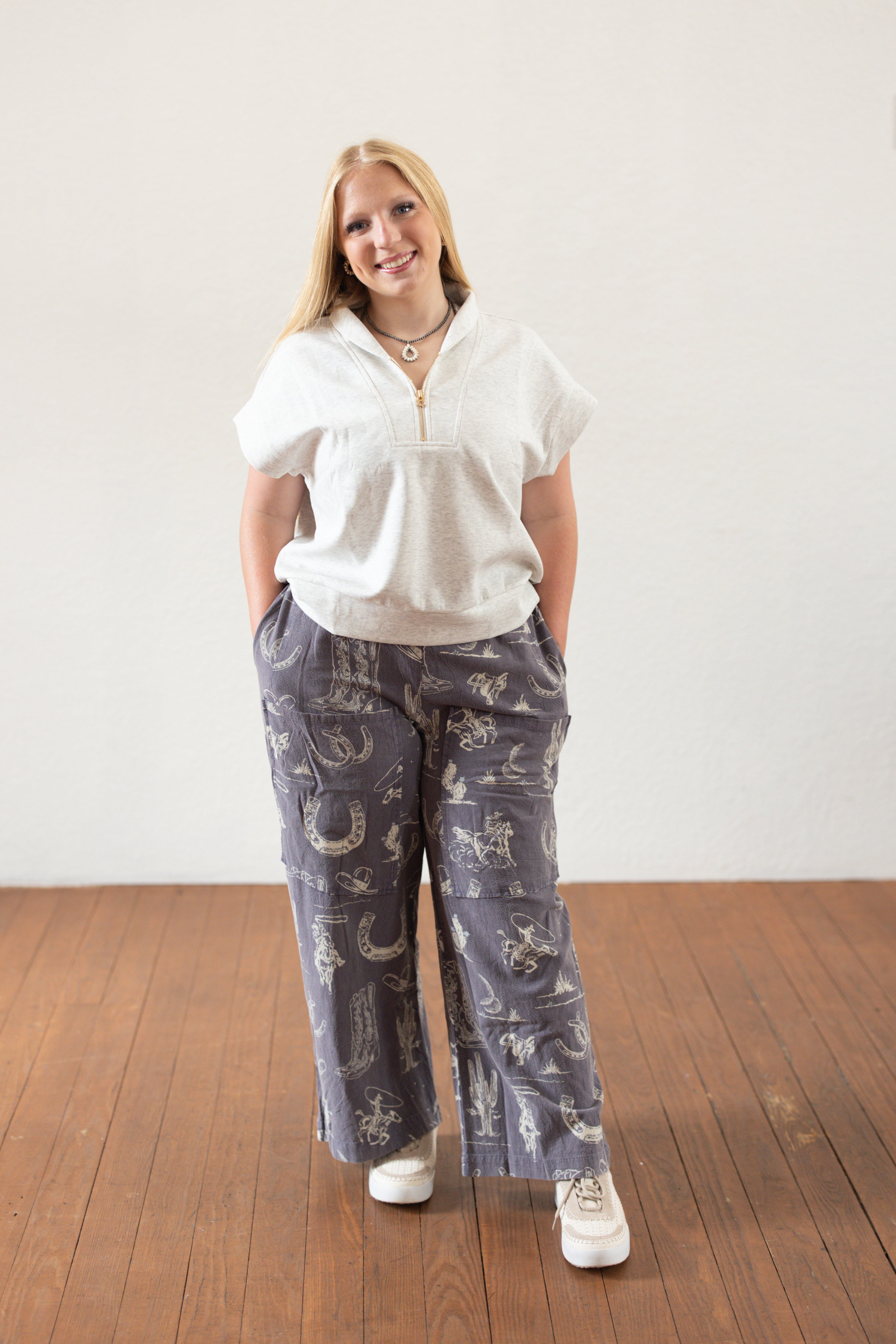 Western Motif Wide Leg Pants
