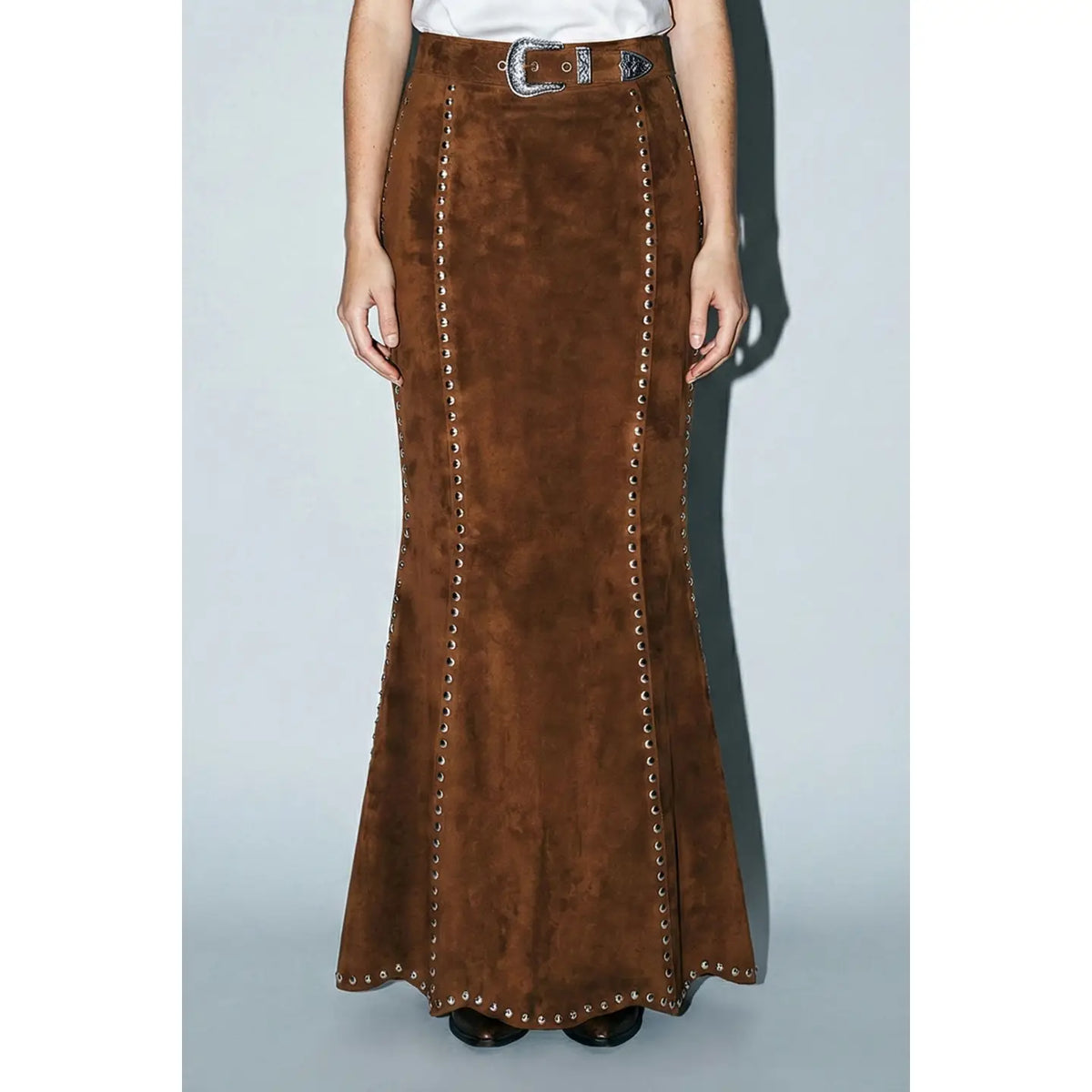 Suede Studded Maxi Skirt